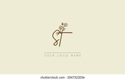 Initial letter ST Or TS Signature handwritten wedding botanical floral icon logo vector  design  illustration symbol