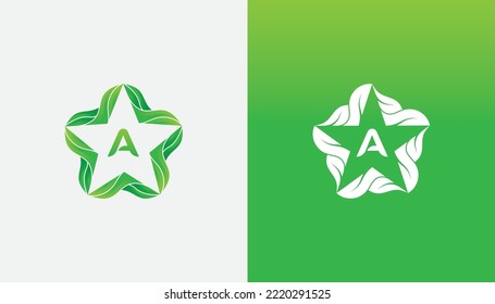 initial Letter A Star Leaf Logo Set Concept symbol icon sign Element Design. Herbal, Cosmetics, Natural Products, Ecology, Health Care, Spa Logotype. Vector illustration template