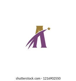 Initial Letter A Star Logo Design with Swoosh for Finance, Business Company, Simple Flat