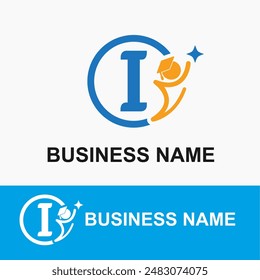 Initial Letter I Student, Toga Cap and Shine Icon for Education, School, Academy Center Business Logo Idea Template