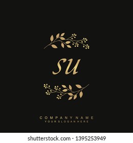 Initial letter SU beautiful handwriting logo vector template