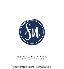 Initial letter SU beautiful handwriting logo vector template