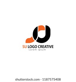 Initial Letter SU Linked Circle Lowercase Logo Black orange Icon Design Template Element.you can change the color