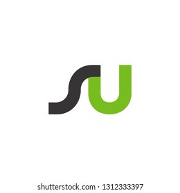 Initial Letter SU Linked Circle Lowercase Logo Black Green Icon Design Template Element - Vector