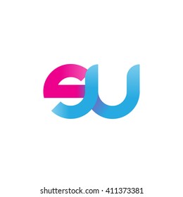 initial letter su linked round lowercase logo pink blue purple