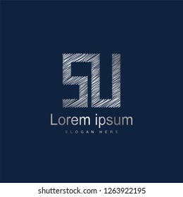 Initial Letter SU Logo Template Vector Design. Silver letter logo