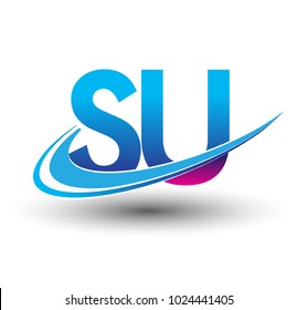 initial letter SU logotype company name colored blue and magenta swoosh design. vector logo for business and company identity.
