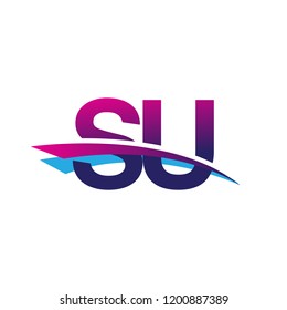 initial letter SU logotype company name colored blue and magenta swoosh design. vector logo for business and company