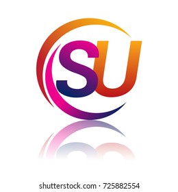 initial letter SU logotype company name orange and magenta color on circle and swoosh design. vector logo for business and company identity.