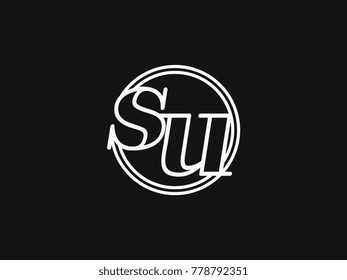 Initial letter su lowercase outline inside the circle logo template white on black background