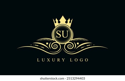 Letra inicial SU design de logotipo de luxo. SU Luxurious Royal Golden Logo design