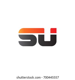 Initial letter SU, straight linked line bold logo, gradient fire red black colors