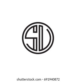 Initial letter SU, SV, minimalist line art monogram circle logo, black color