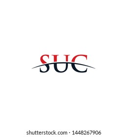 Initial letter SUC, overlapping movement swoosh horizon logo company design inspiration in red and dark blue color vector
