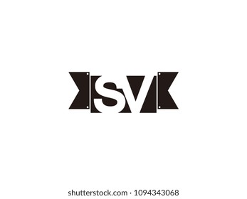 Initial letter sv black ribbon logo design