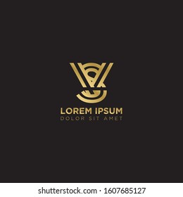 Initial Letter SV linked uppercase overlap modern gold logo vector design template. Suitable for business, consulting group company.