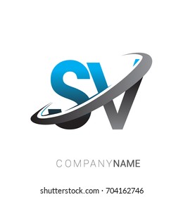initial letter SV logotype company name colored blue and grey swoosh design. logo design for business and company identity.