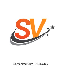 initial letter SV logotype company name colored orange and grey swoosh star design. vector logo for business and company identity.