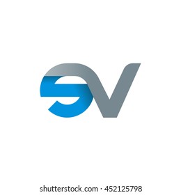 initial letter sv modern linked circle round lowercase logo blue gray