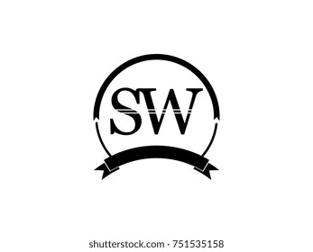 initial letter SW logo monogram retro black