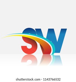 initial letter SW logotype company name colored red and blue and swoosh design. vector logo for business and company identity.
