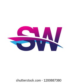 initial letter SW logotype company name colored blue and magenta swoosh design. vector logo for business and company