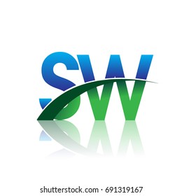 initial letter SW logotype company name colored blue and green swoosh design. vector logo for business and company identity.

