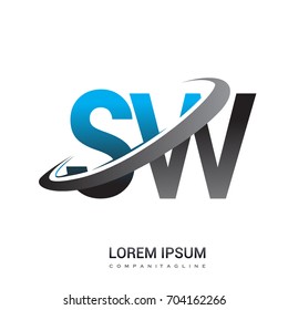 initial letter SW logotype company name colored blue and grey swoosh design. logo design for business and company identity.