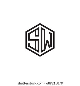 Initial letter SW, minimalist line art monogram hexagon logo, black color