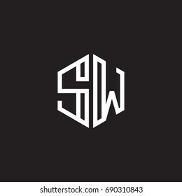 Initial letter SW, minimalist line art monogram hexagon shape logo, white color on black background