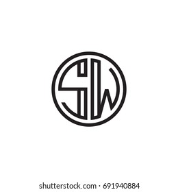 Initial letter SW, minimalist line art monogram circle logo, black color