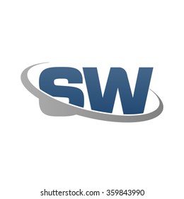 initial letter SW swoosh ring company logo blue gray