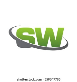 initial letter SW swoosh ring company logo green gray