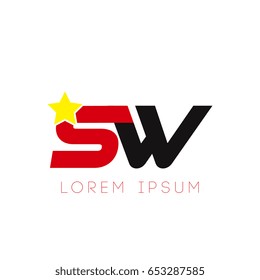 Initial letter sw yellow star logo red black