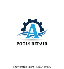 Initial A letter for swimming pools and aquatic venue repairing, setting and service company logo template 