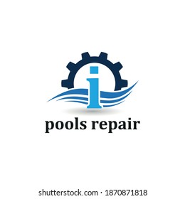 Letra inicial i para la plantilla del logotipo de la empresa de servicios y reparación, montaje y montaje de piscinas y de instalaciones acuáticas