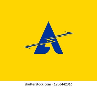 Initial A Letter Swoosh Bolt Electric Logotype