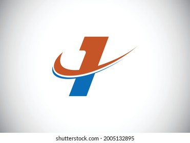 Initial letter I with swoosh, red and blue logo template. Modern vector logotype for business and company identity.
