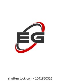 initial letter EG swoosh ring company logo red gray