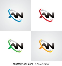 initial letter AN swoosh ring company logo blue red green orange black grey