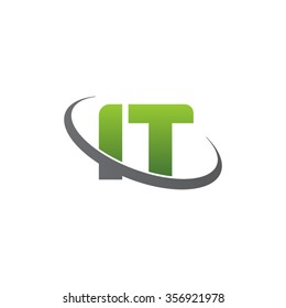 initial letter IT swoosh ring company logo green gray