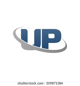 initial letter UP swoosh ring company logo blue gray