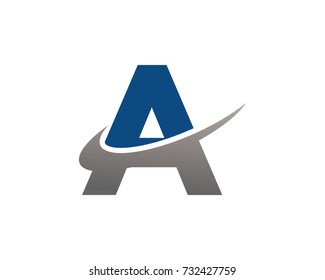 initial letter A swoosh ring company logo blue gray