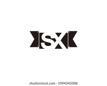Initial letter sx black ribbon logo design