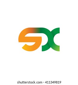 initial letter sx linked round lowercase logo orange green