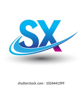 initial letter SX logotype company name colored blue and magenta swoosh design. vector logo for business and company identity.
