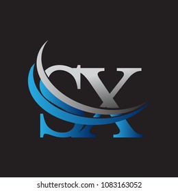 initial letter SX logotype company name colored blue and grey swoosh design. vector logo for business and company identity.