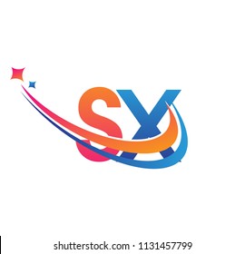 initial letter SX logotype company name colored orange, red and blue swoosh star design. vector logo for business and company identity.