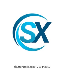 initial letter SX logotype company name blue circle and swoosh design. vector logo for business and company identity.