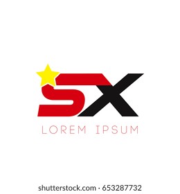 Initial letter sx yellow star logo red black